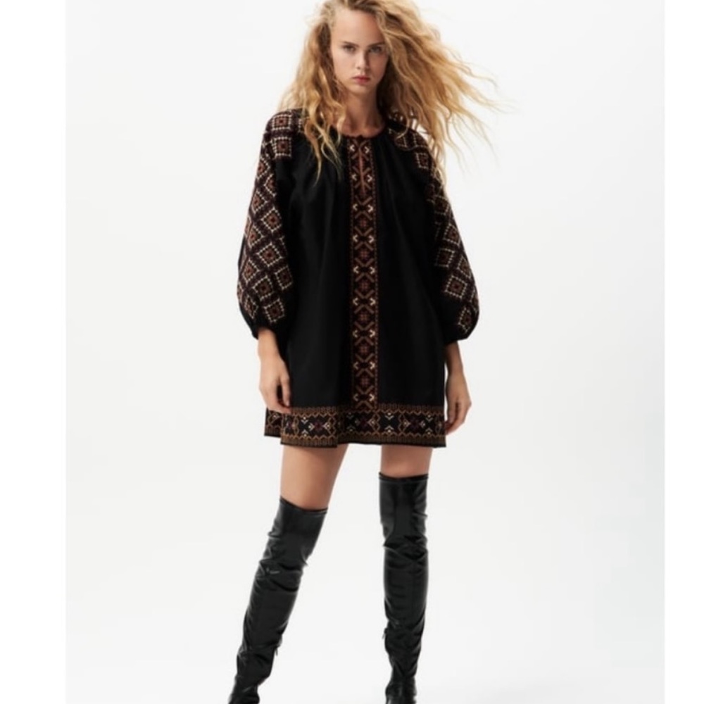 Zara black embroidered dress